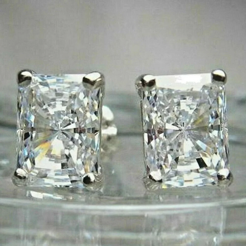 5.39Ct GUMBO Emerald Cut Square Rectangular Simulated Diamond Earrings Studs